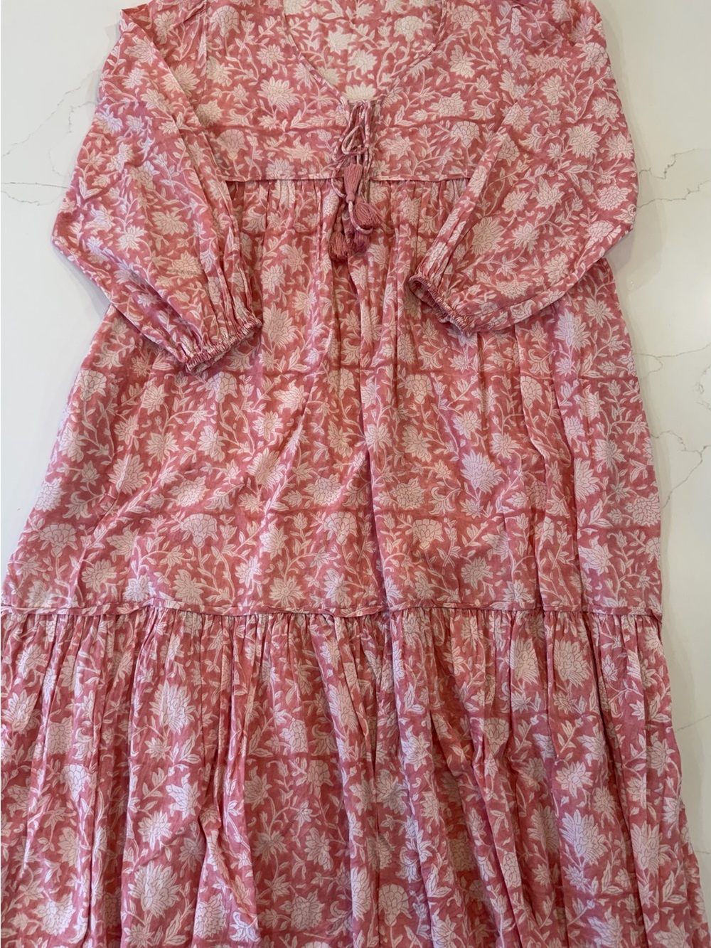 Ophelia and Indigo Women's Pink Floral Maxi Dress-Tiered- Cottage Core- Prairie